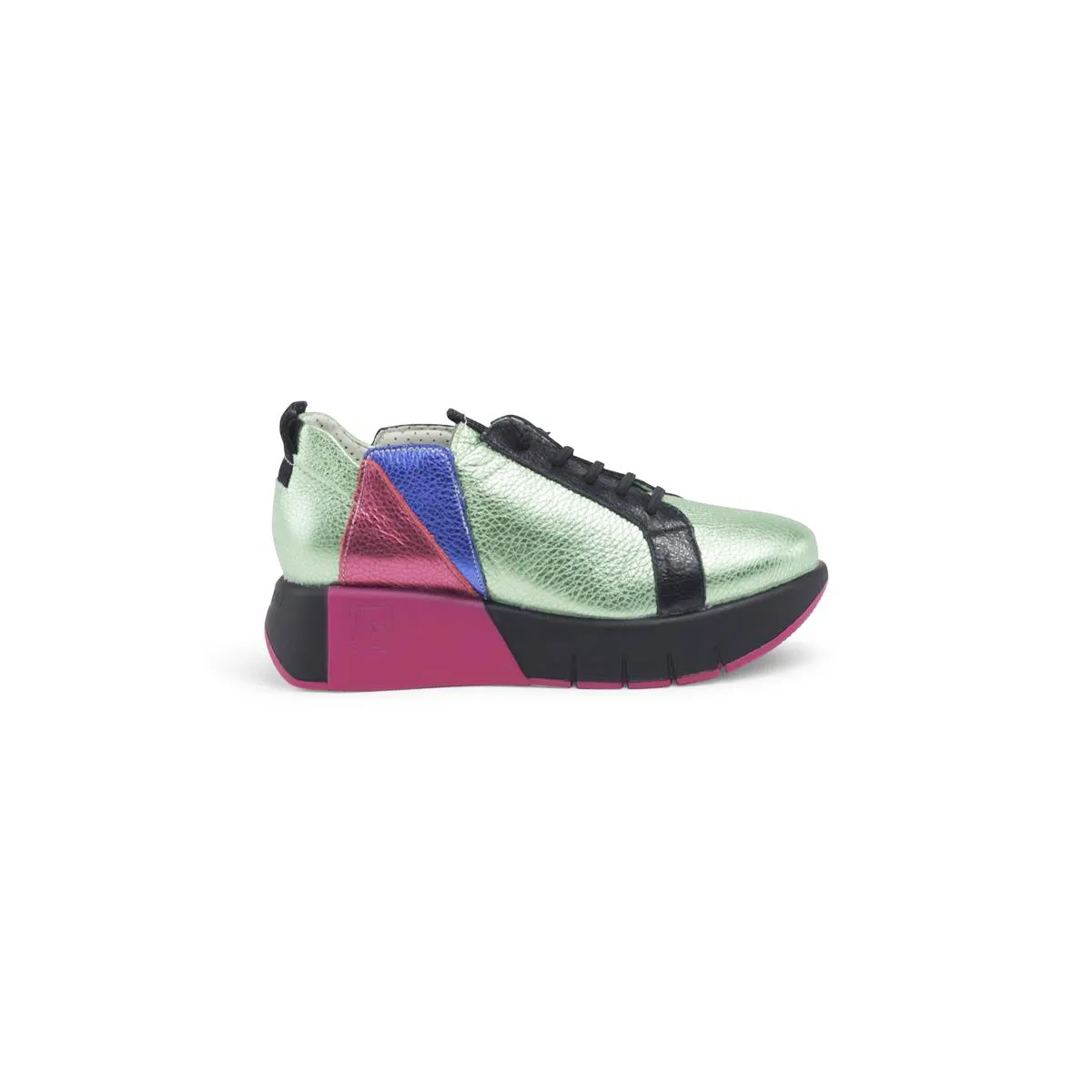 Baskets confortables en cuir semelle compensée - Multicolore