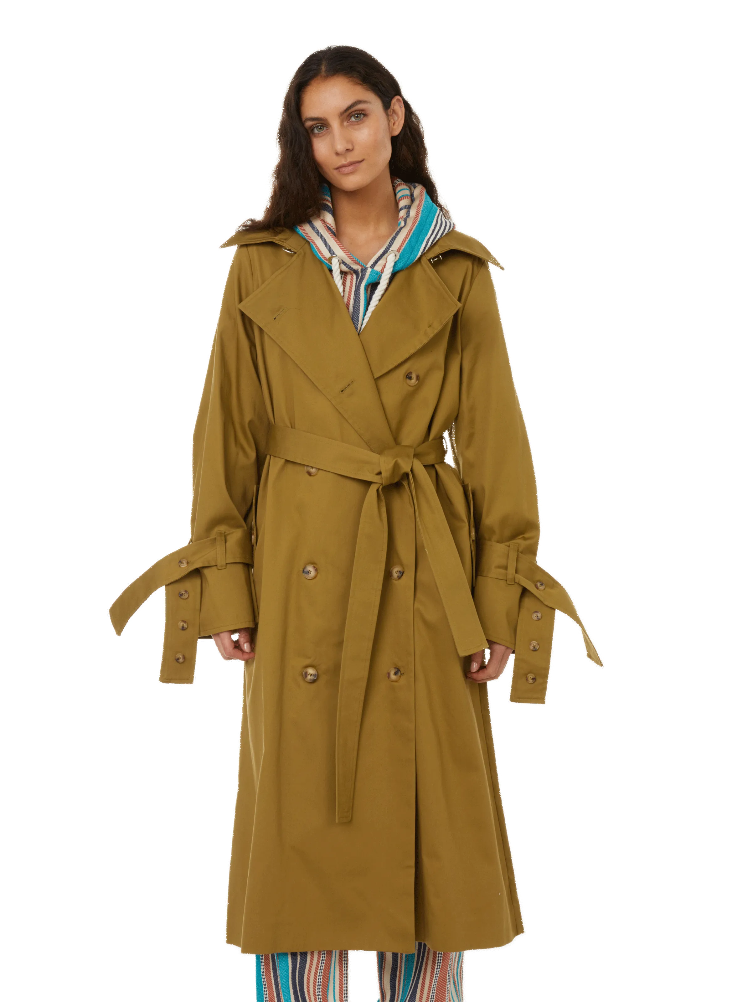 BENJAMIN BENMOYAL  Trench long en popeline de coton - Vert