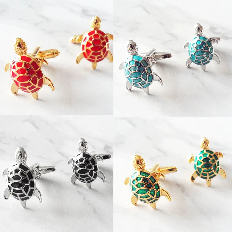 Boutons De Manchette Tortue Email Vintage