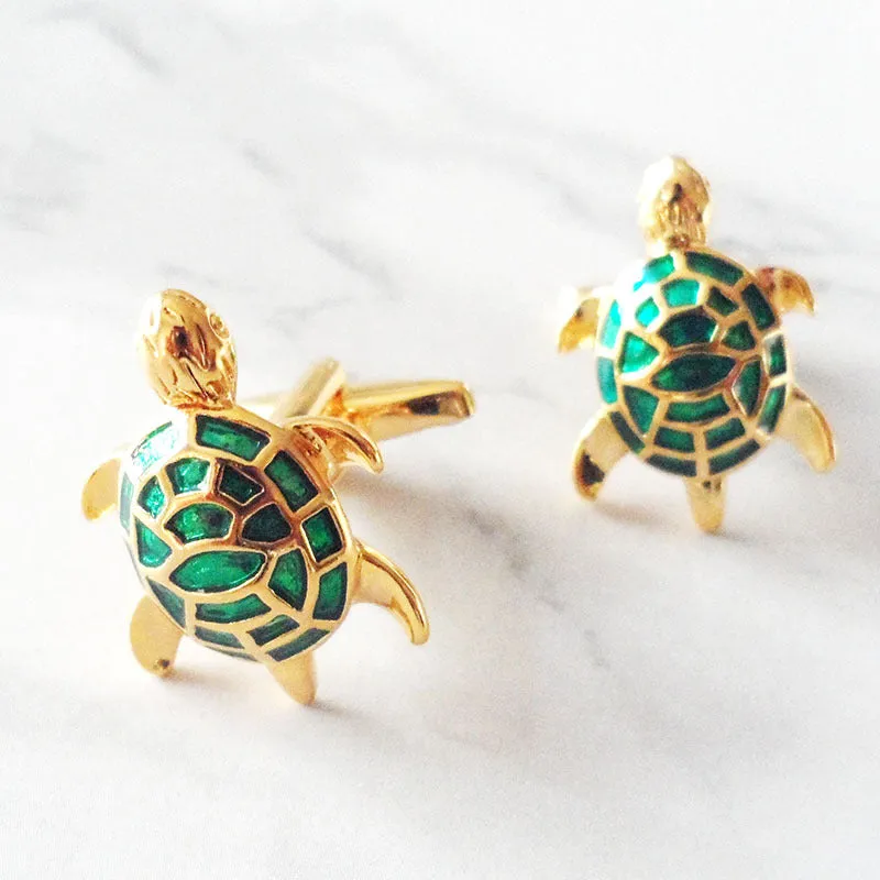 Boutons De Manchette Tortue Email Vintage