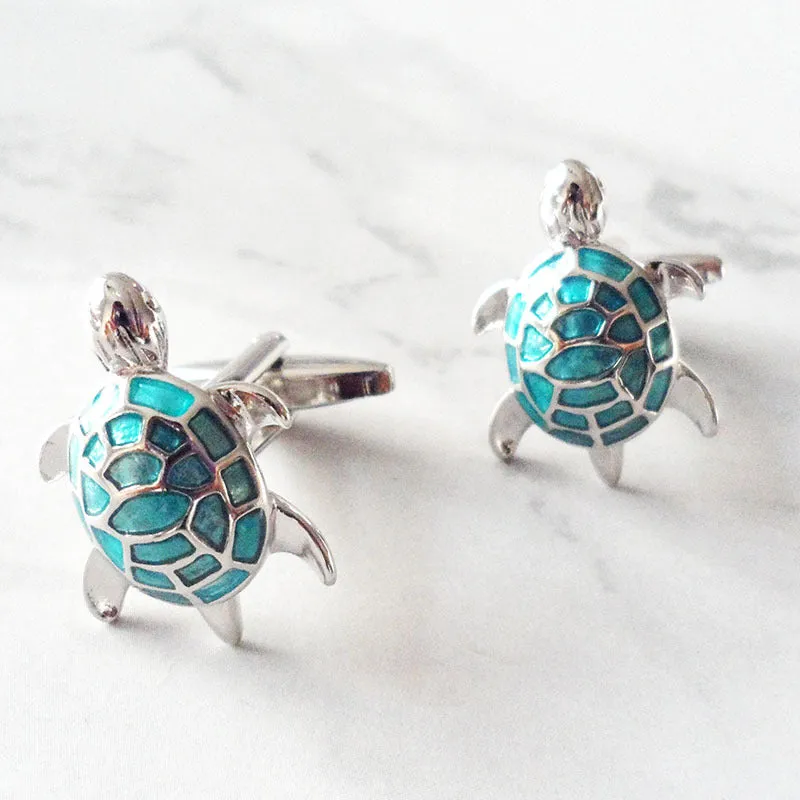 Boutons De Manchette Tortue Email Vintage