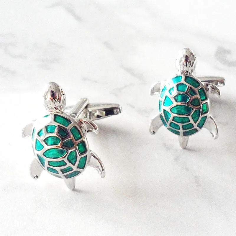 Boutons De Manchette Tortue Email Vintage