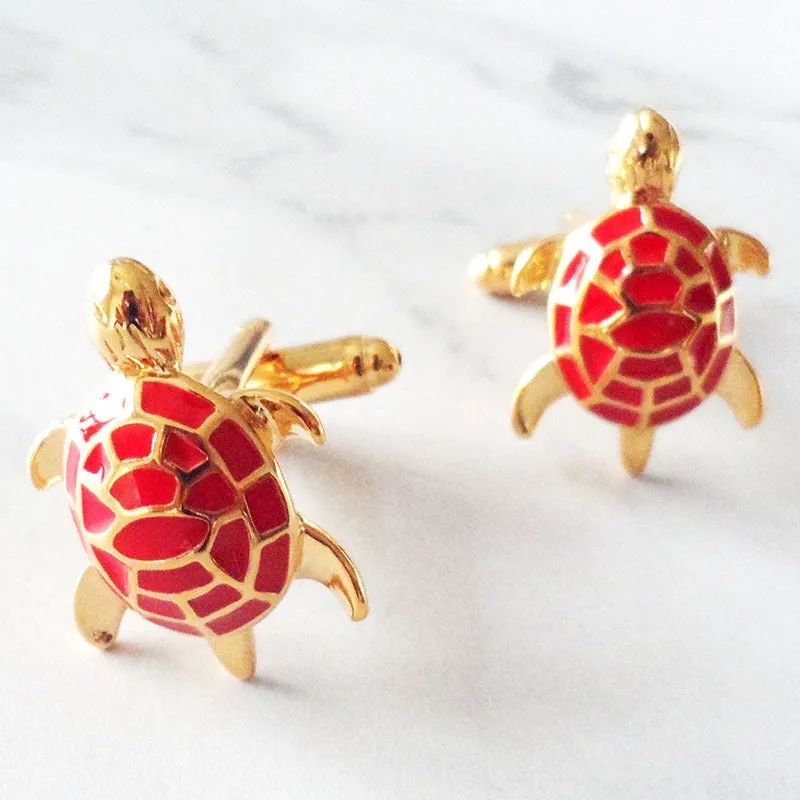 Boutons De Manchette Tortue Email Vintage