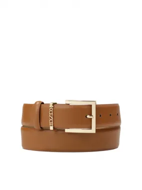 Ceinture large en cuir lisse marron 