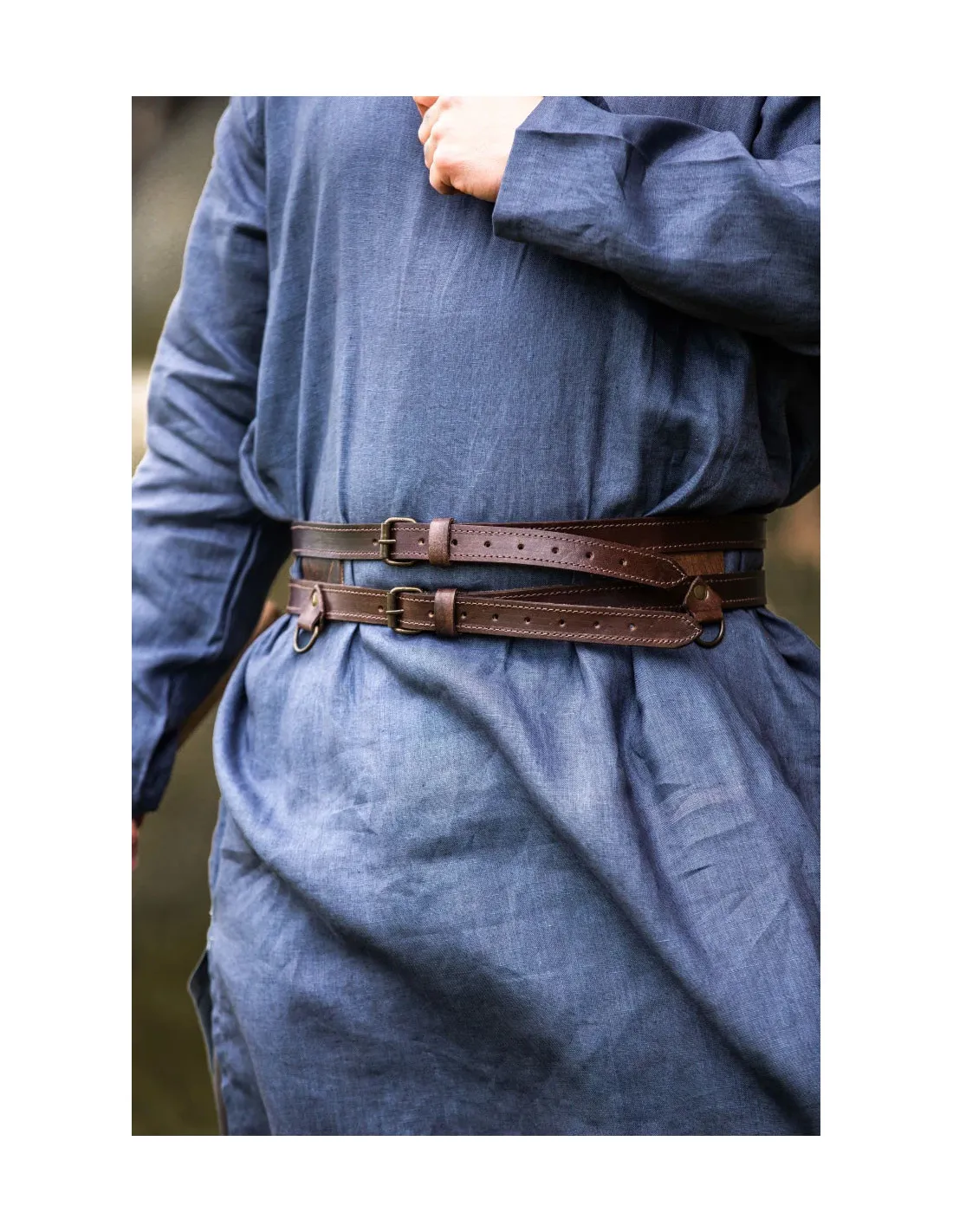 Ceinture Viking double en cuir, modèle Ubbe, marron foncé ⚔️ Boutique Épées