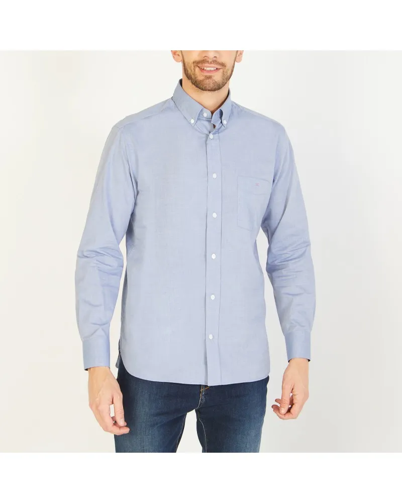 Chemise chambray avec coudières Eden Park grande taille bleu indigo - Size-factory