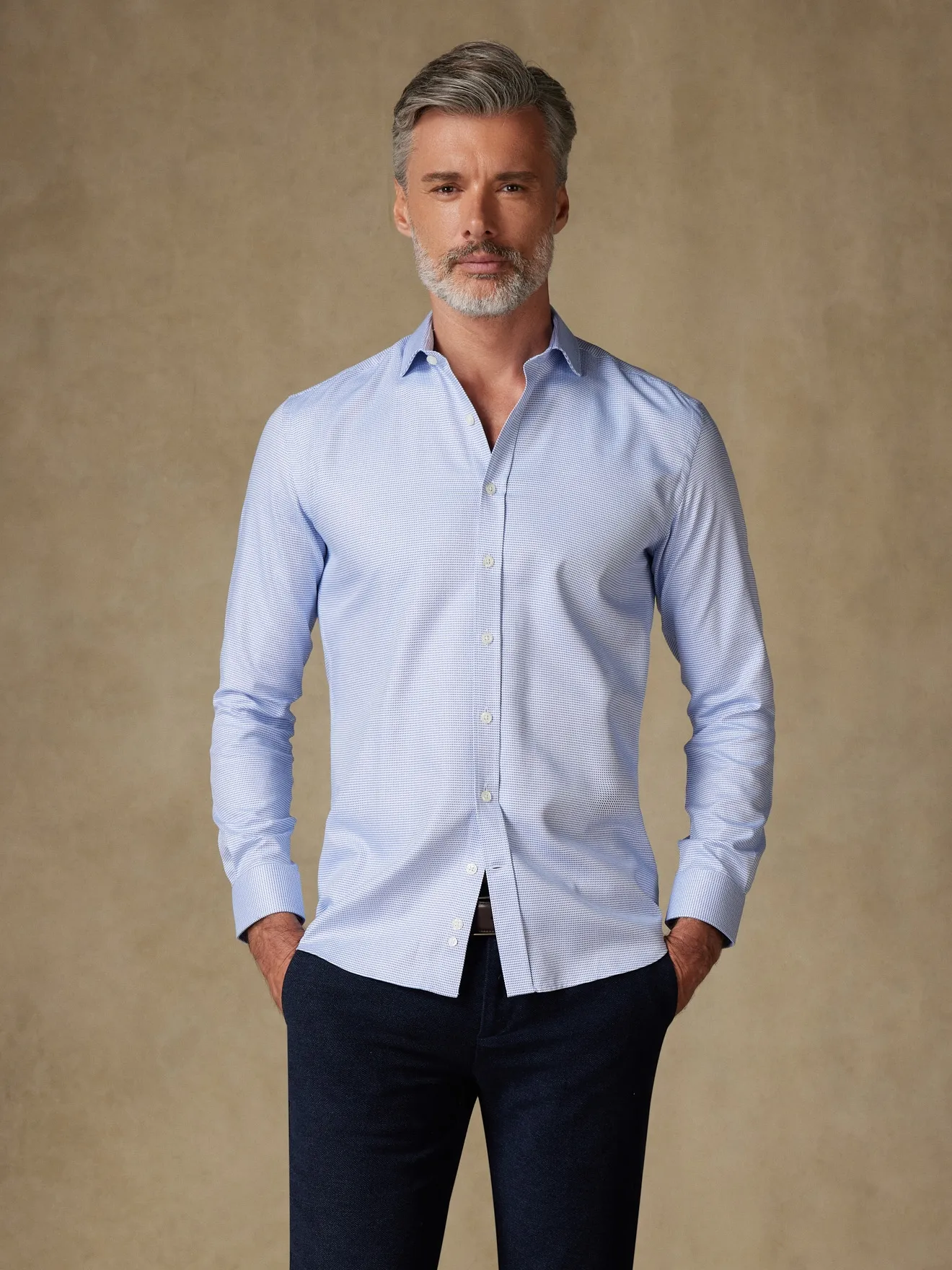 Chemise cintrée Nelson en twill bleu - Grande Longueur de Manches