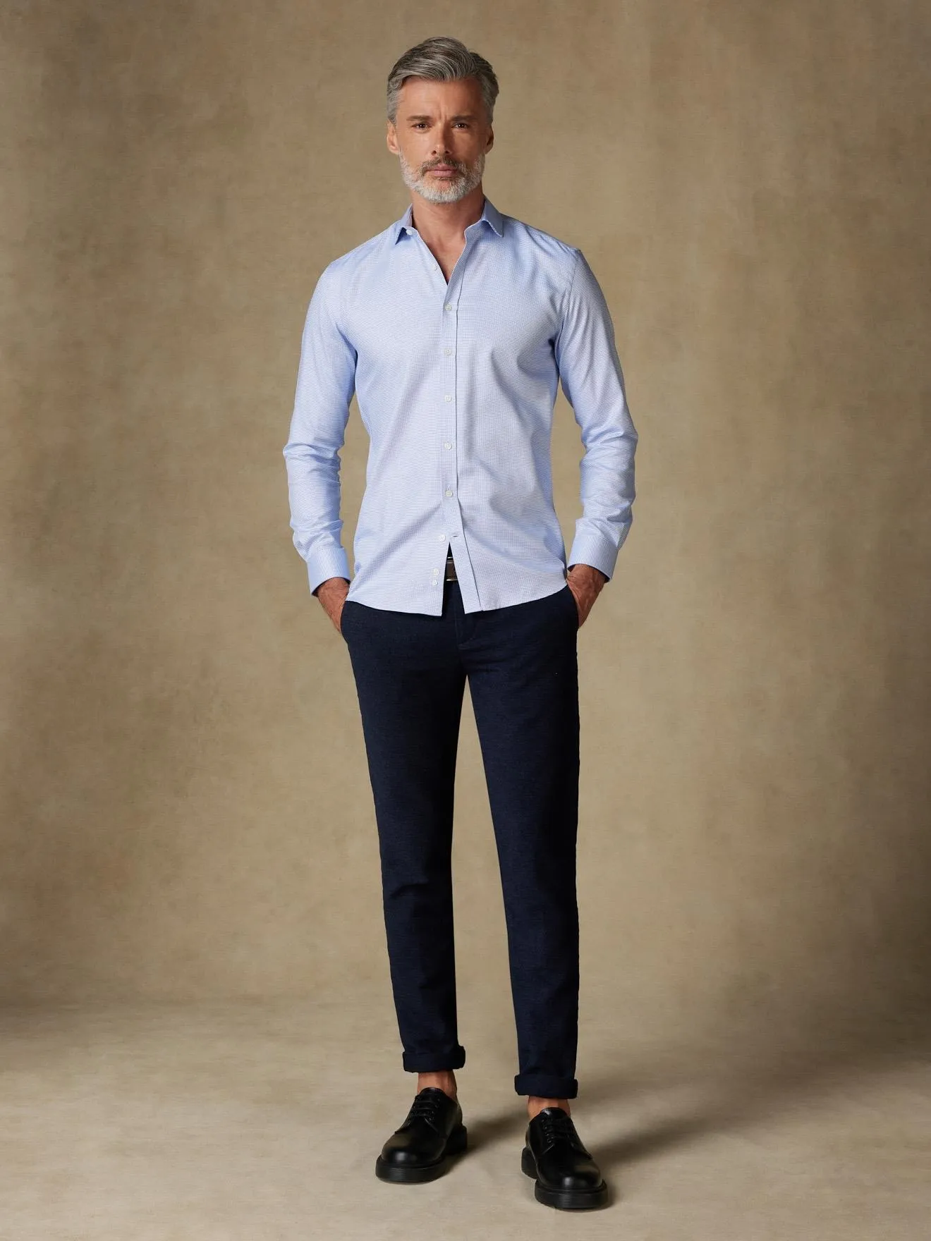 Chemise cintrée Nelson en twill bleu - Grande Longueur de Manches