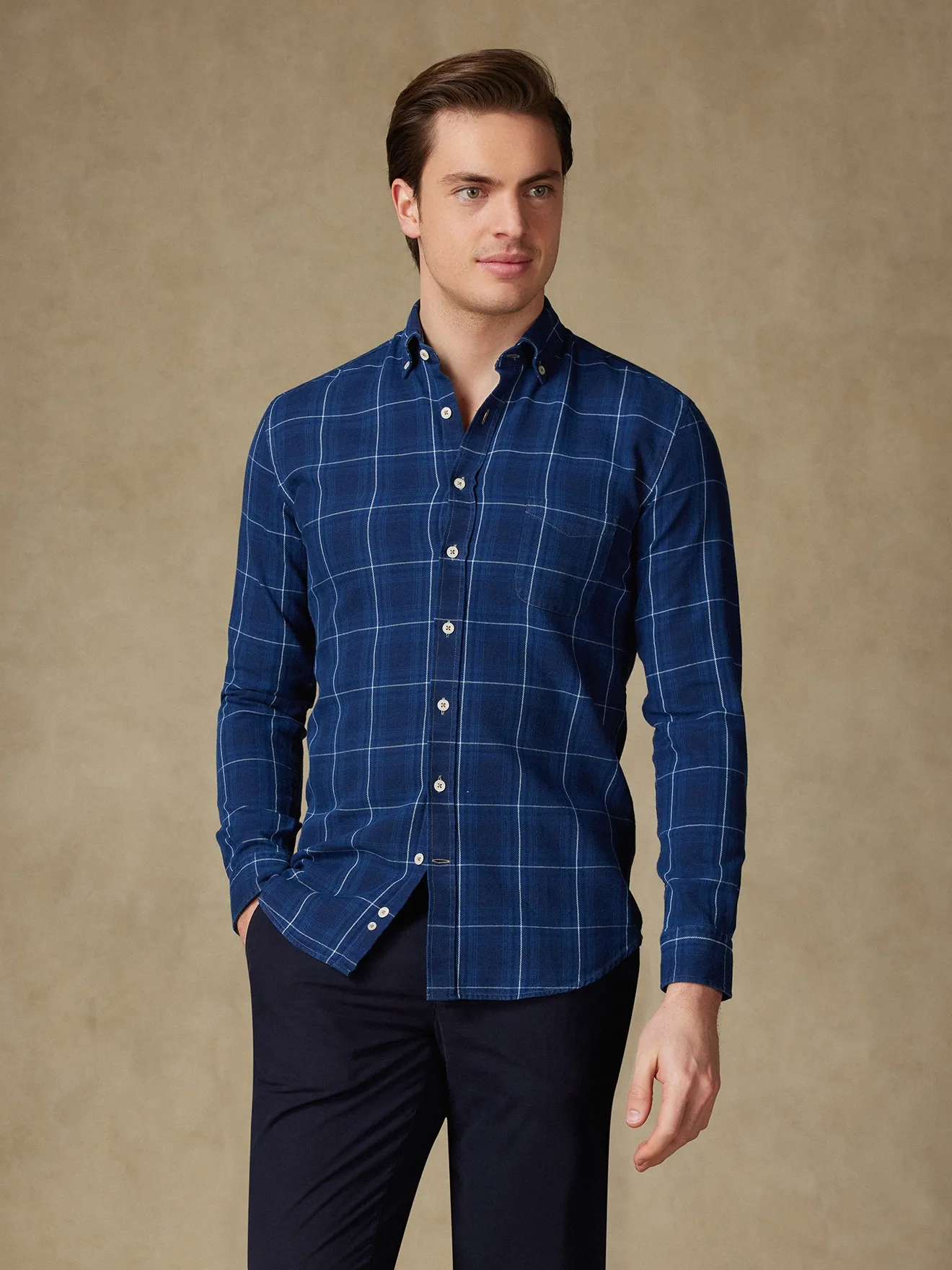 Chemise Heath à motif tartan indigo- Col Boutonné