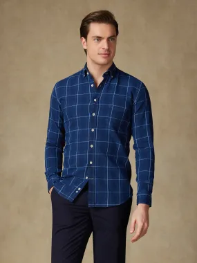 Chemise Heath à motif tartan indigo- Col Boutonné