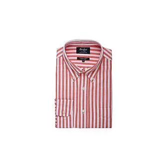 Chemise manches longues coton et lin Corail et Blanc Colten