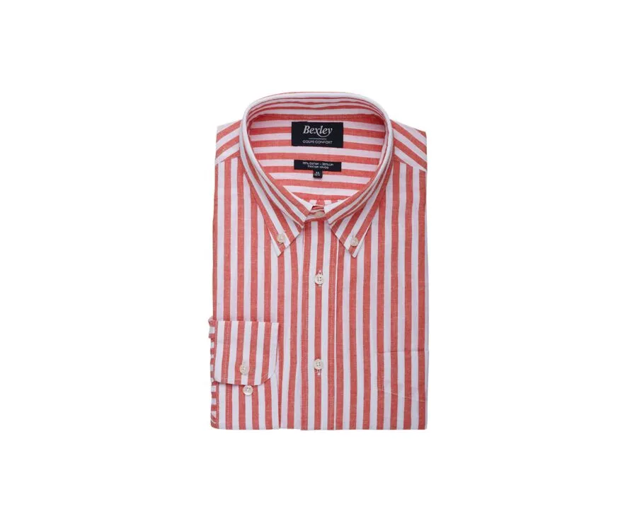 Chemise manches longues coton et lin Corail et Blanc Colten