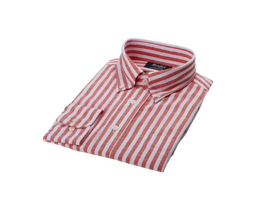 Chemise manches longues coton et lin Corail et Blanc Colten