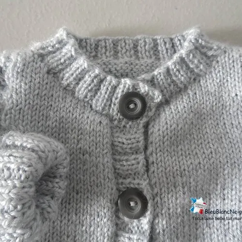 Ensemble 3 mois gilet, bonnet, chaussons, gris comete tricot bebe, layette, bb modèle sur commande