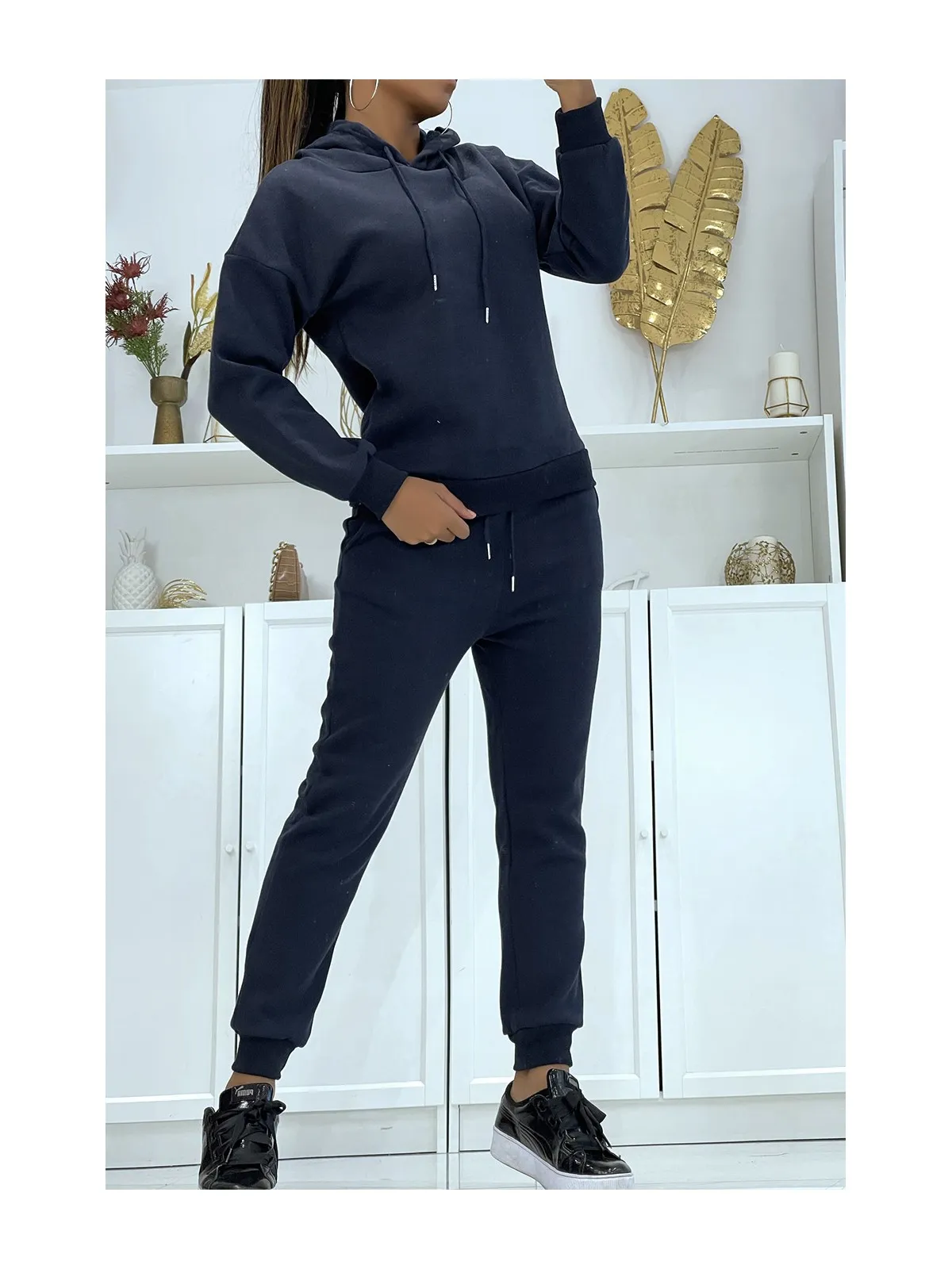 Ensemble marine 3 pièces jogging chaud et confortable et sur chemise oversize hyper tendance