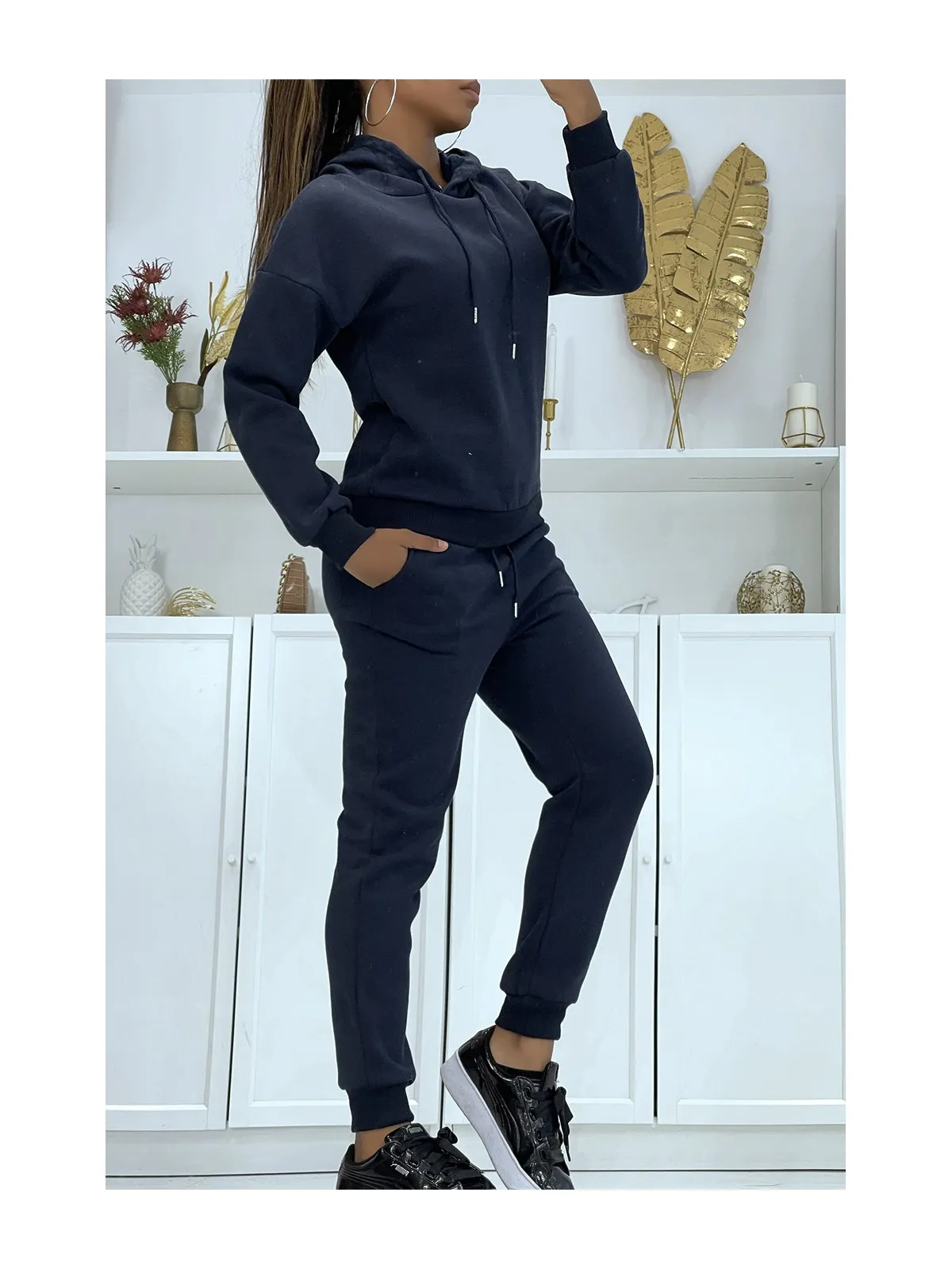 Ensemble marine 3 pièces jogging chaud et confortable et sur chemise oversize hyper tendance