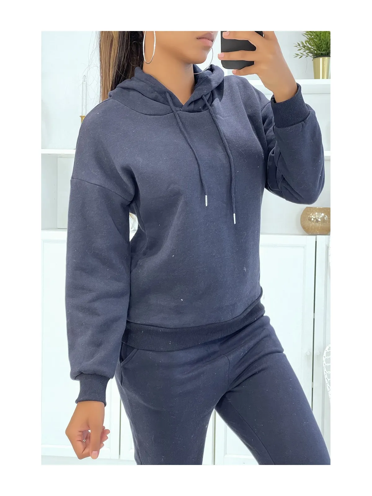 Ensemble marine 3 pièces jogging chaud et confortable et sur chemise oversize hyper tendance