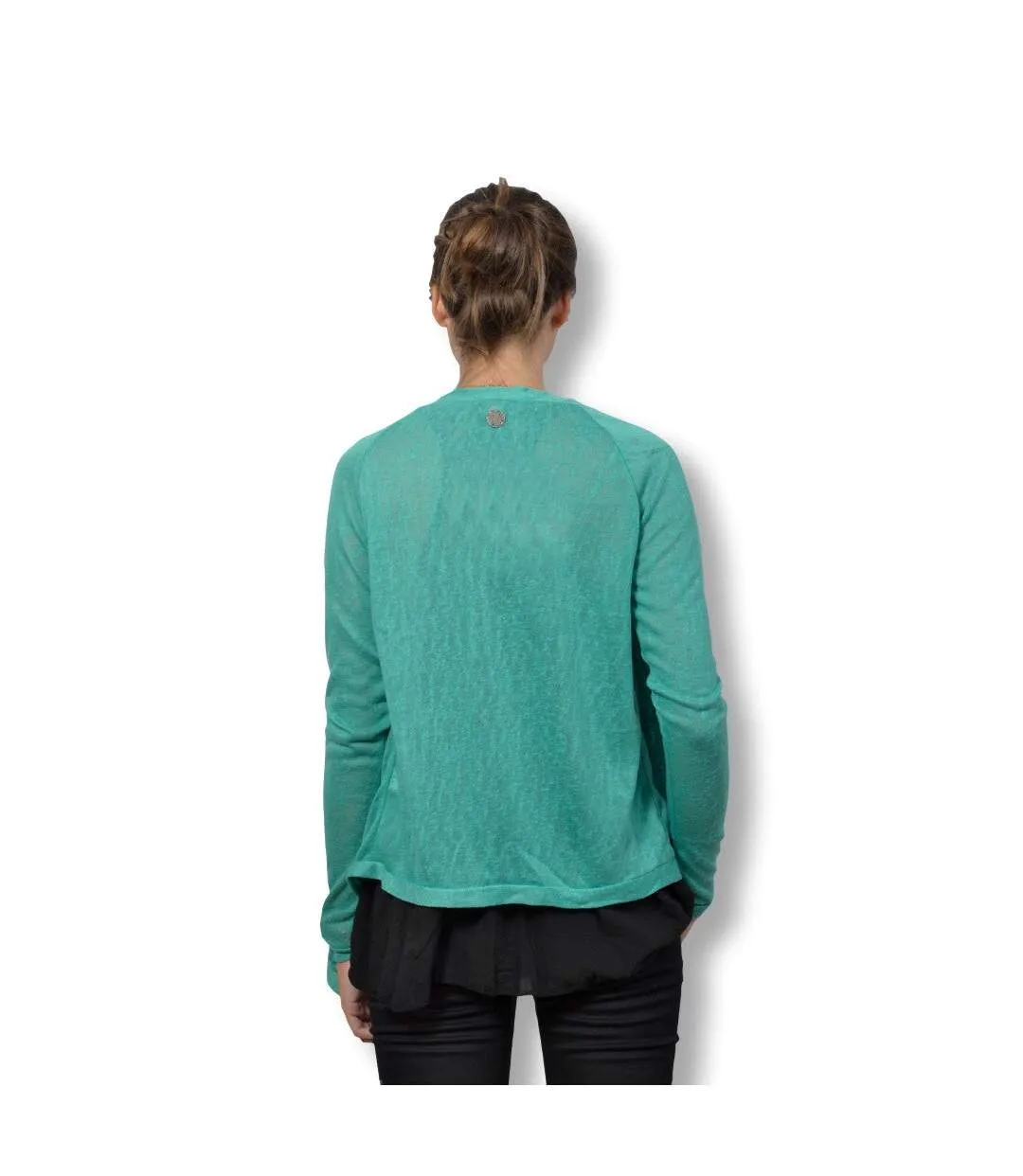 Gilet femme manches longues - Drapé - Couleur vert