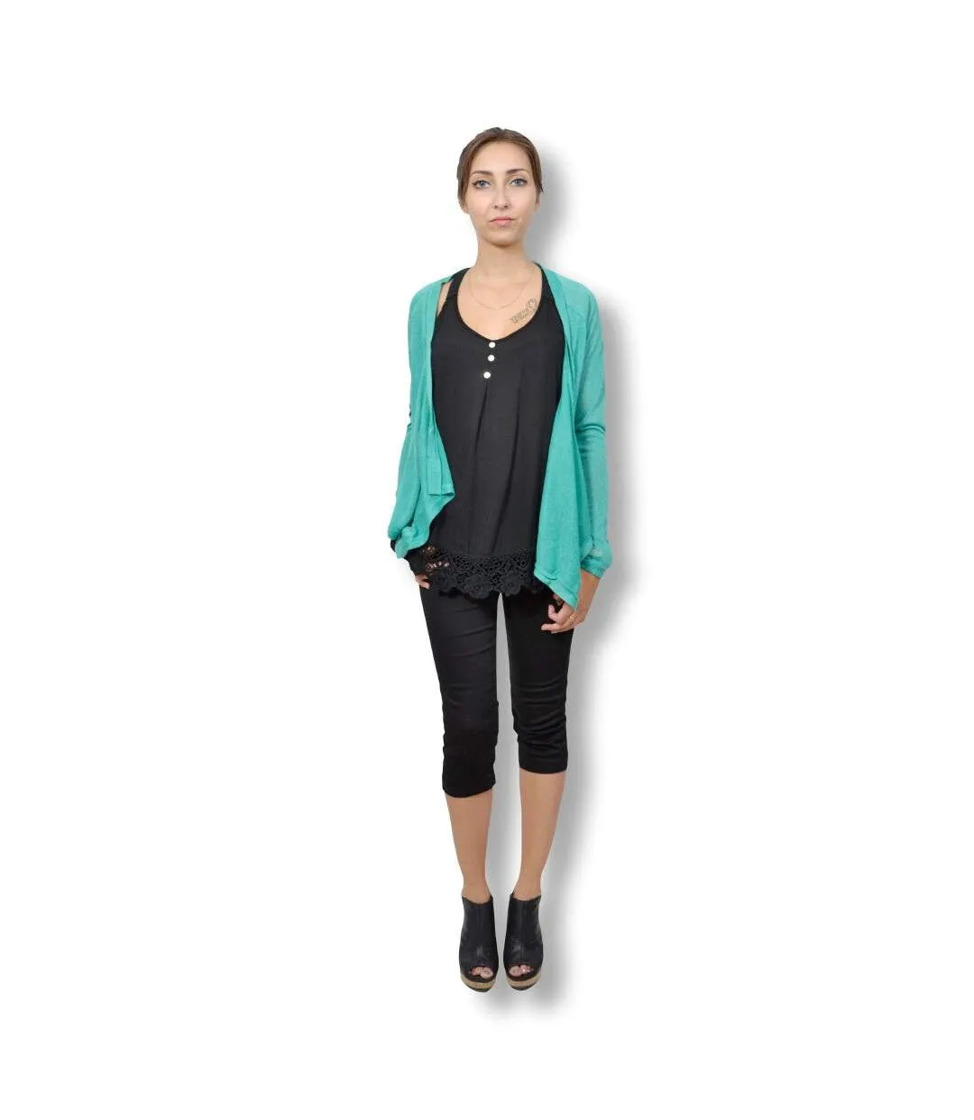 Gilet femme manches longues - Drapé - Couleur vert