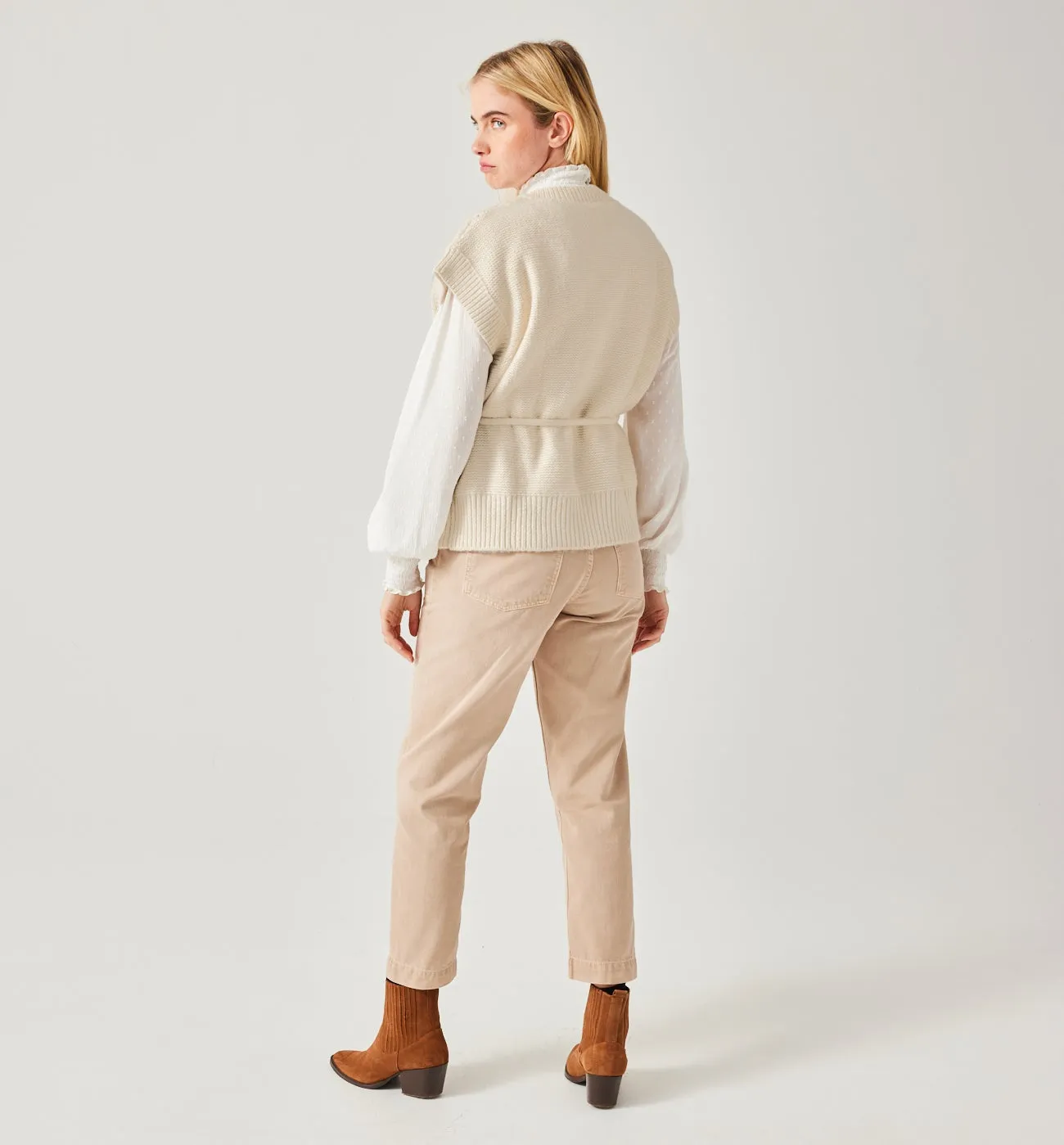 Gilet torsadé manches courtes - Beige