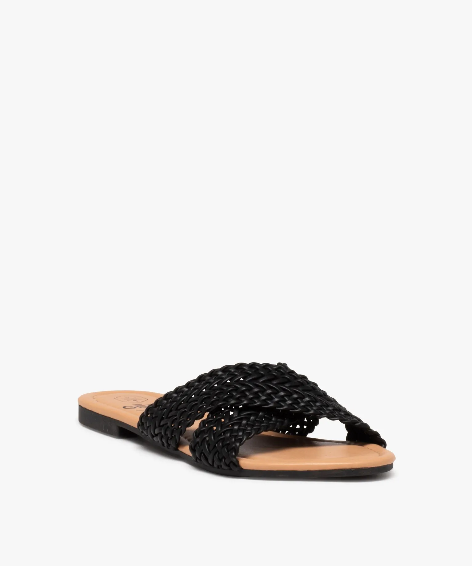 mules femme plates a brides unies tressees et croisees noir sandales plates et nu-pieds