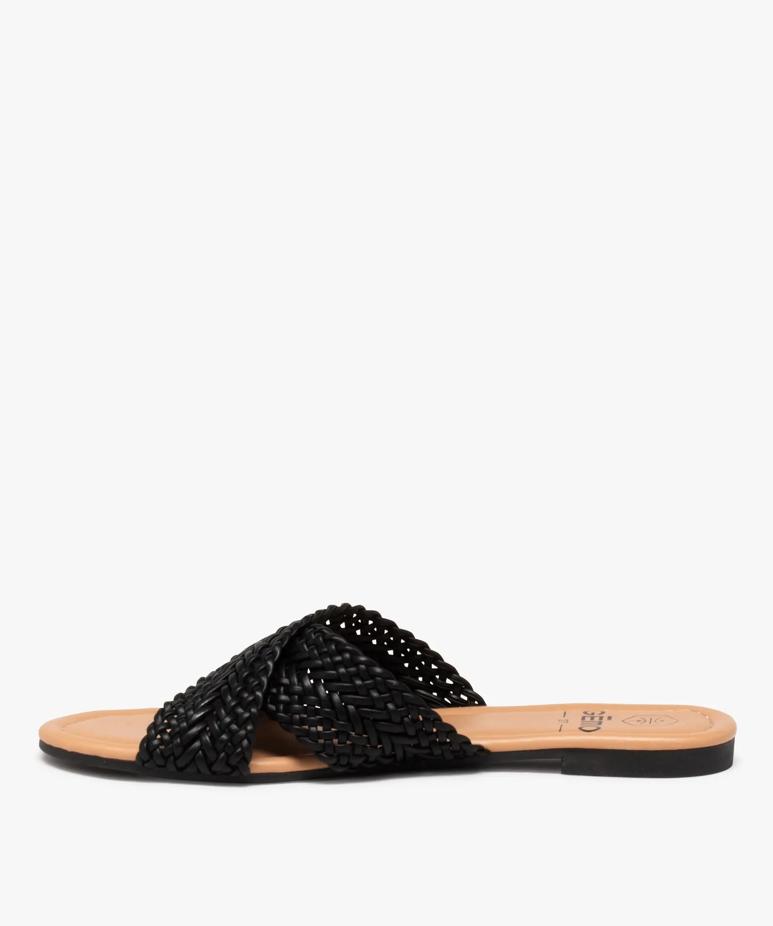 mules femme plates a brides unies tressees et croisees noir sandales plates et nu-pieds