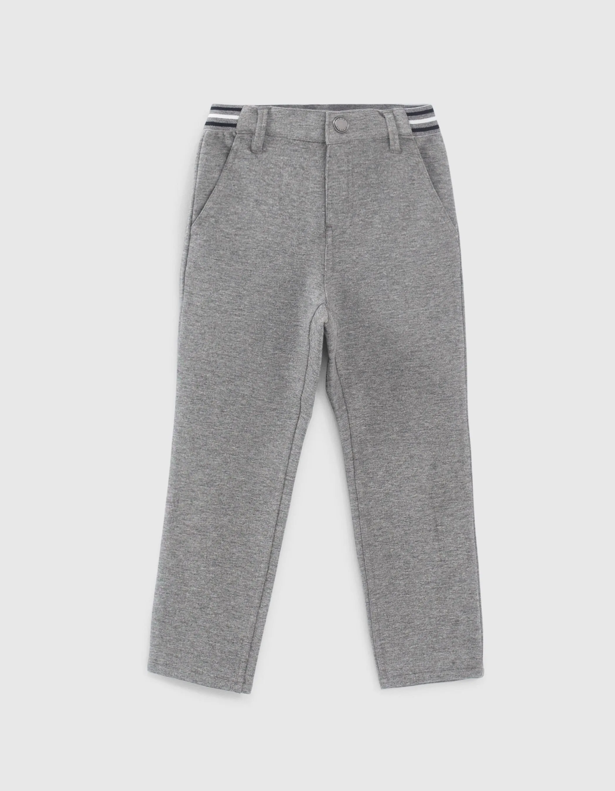 Pantalon gris en maille ceinture rayée garçon