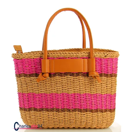 Sac cabas en paille colorée SC01fuchsia