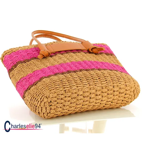 Sac cabas en paille colorée SC01fuchsia