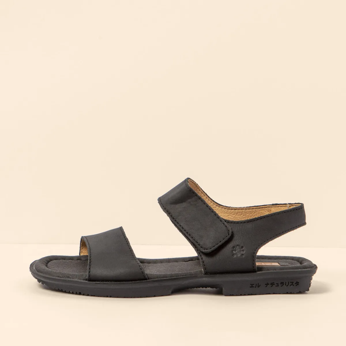 Sandales confortables plates en cuir - Noir