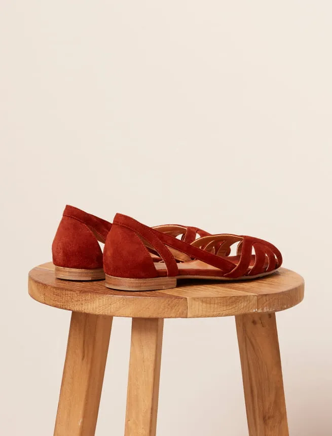 Sandales de Mariage Plates pour Femme en Cuir Cherry Burnt - Modèle Hortense