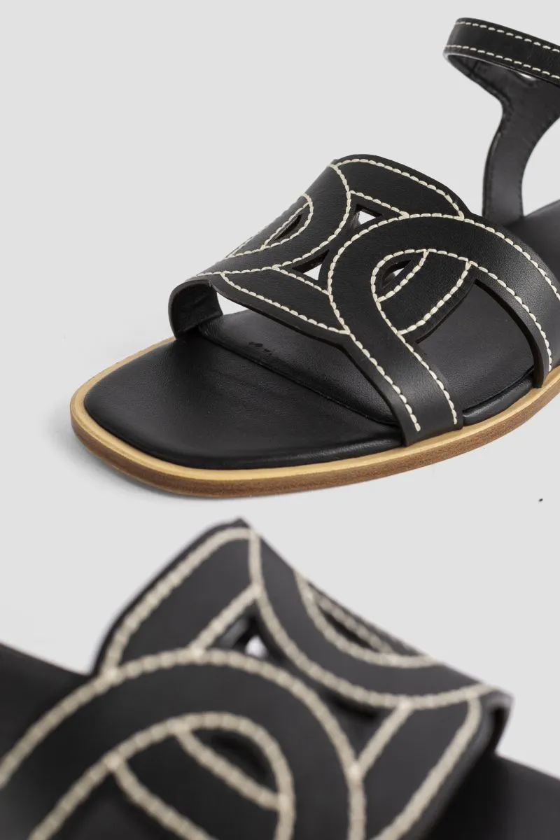 Sandales plates en cuir noir