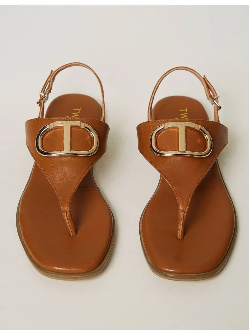 Sandales plates en cuir Twinset