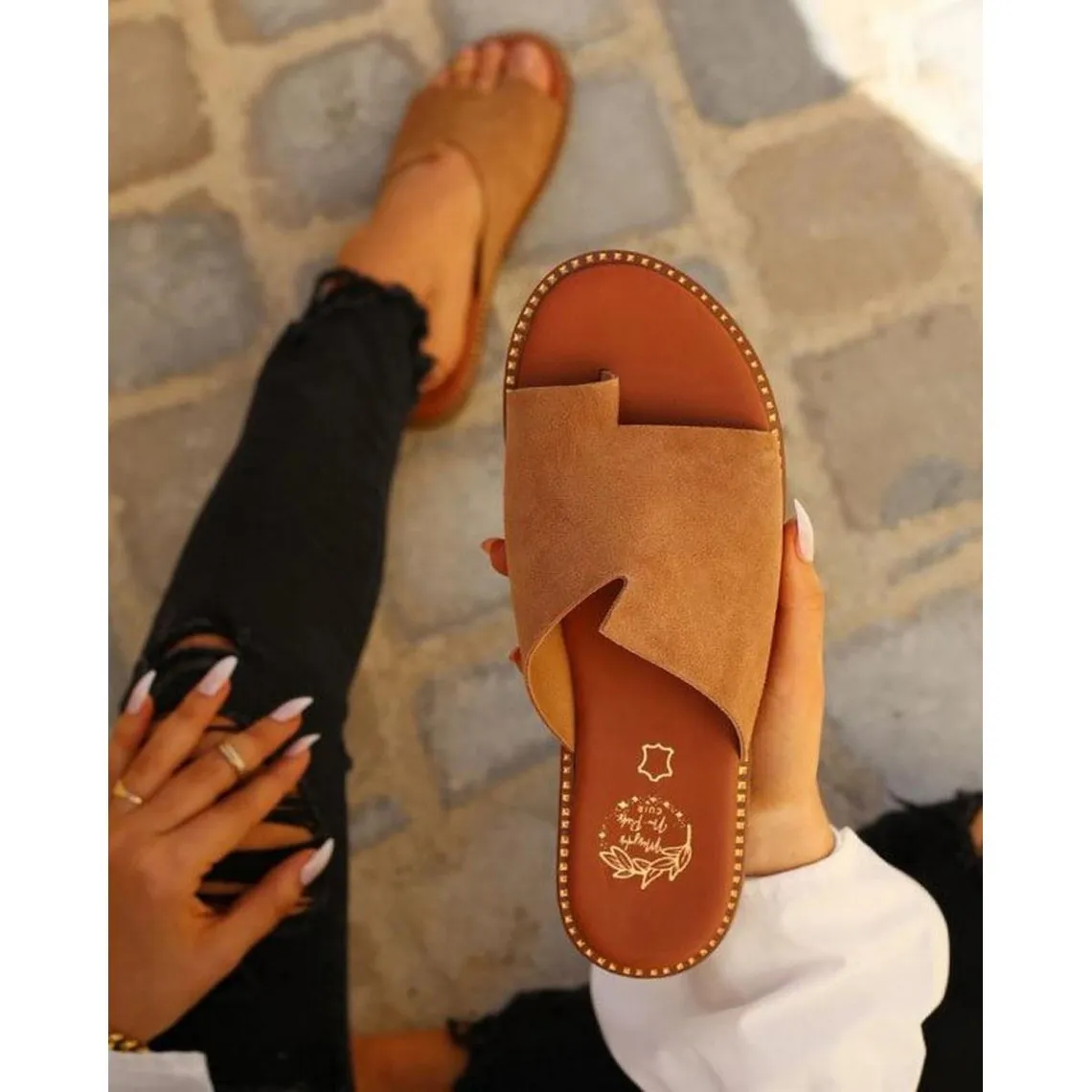 Sandales plates femme cuir camel   | 3 Suisses