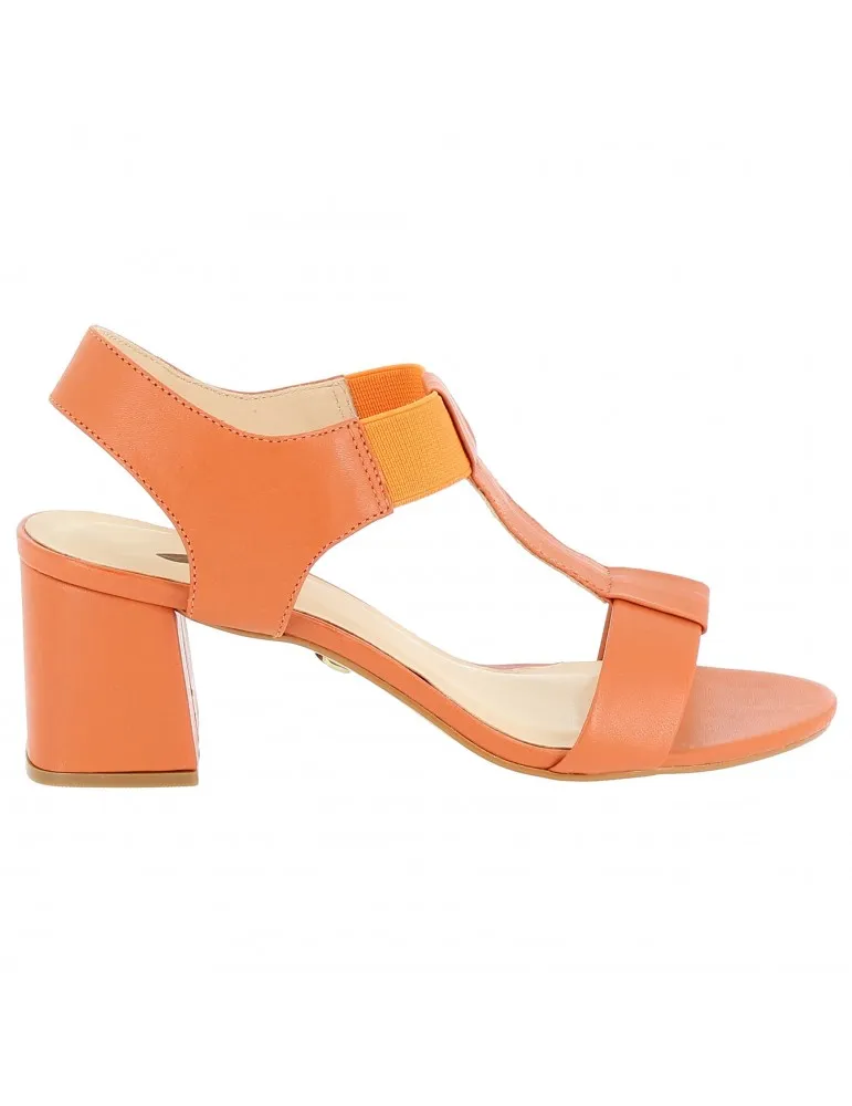 sandales talons blocs avec élastique cuir orange 07 cm