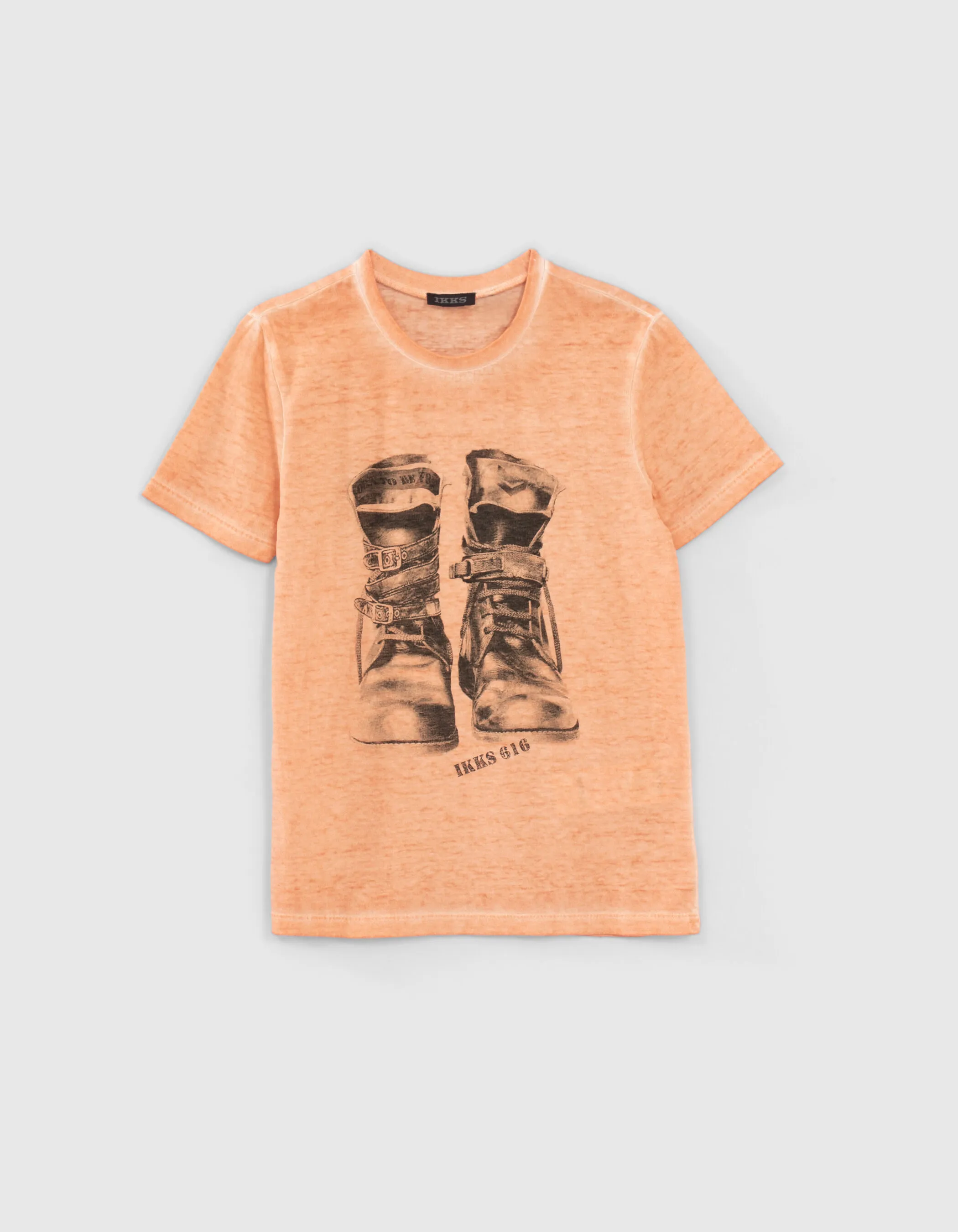 T-shirt orangé visuel boots rangers garçon